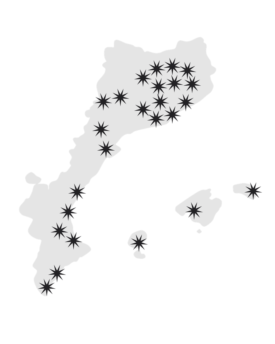 Mapa dels Països Catalans amb un estel a cada territori on hi ha comitè